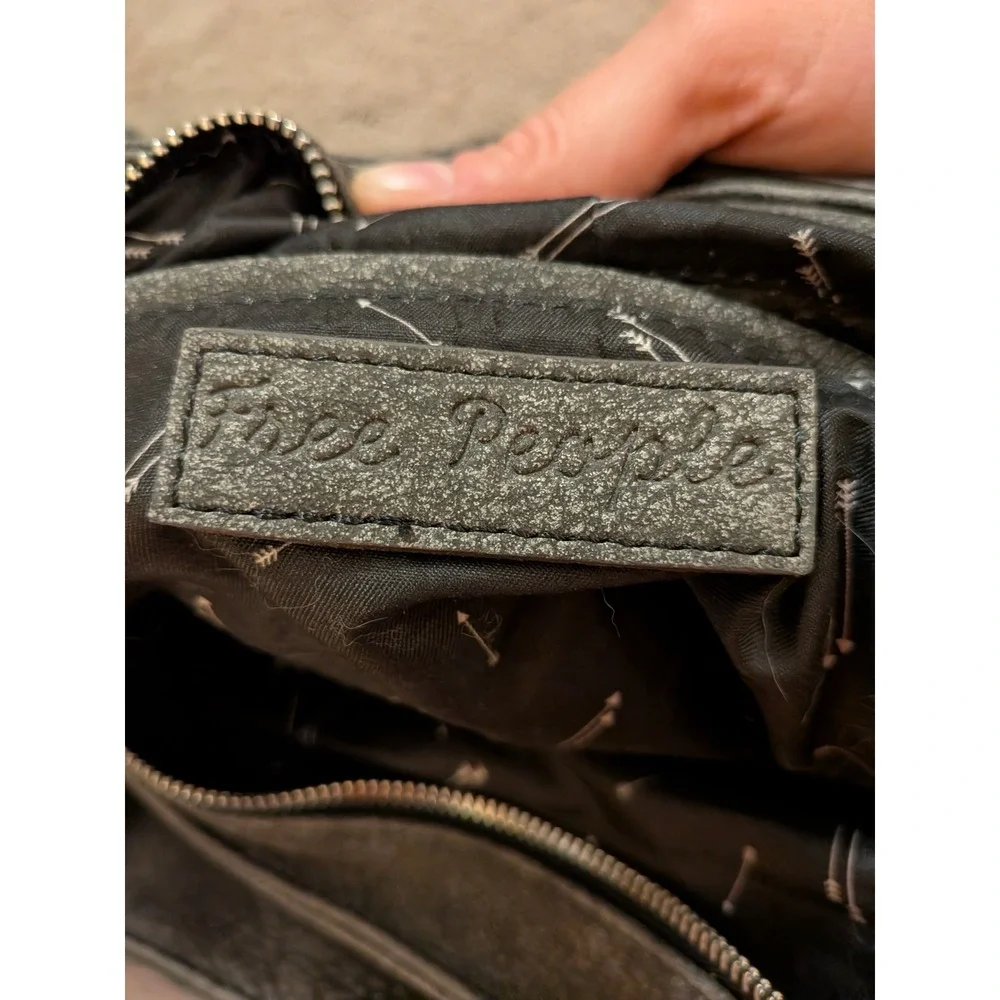 Free People Distressed Charcoal Grey Vegan Leather Tote Bag with Pouch Slouchy